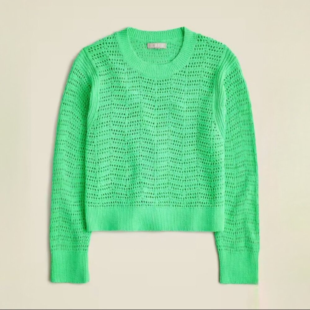 J.Crew Pointelle crewneck knit sweater bright green Size: M